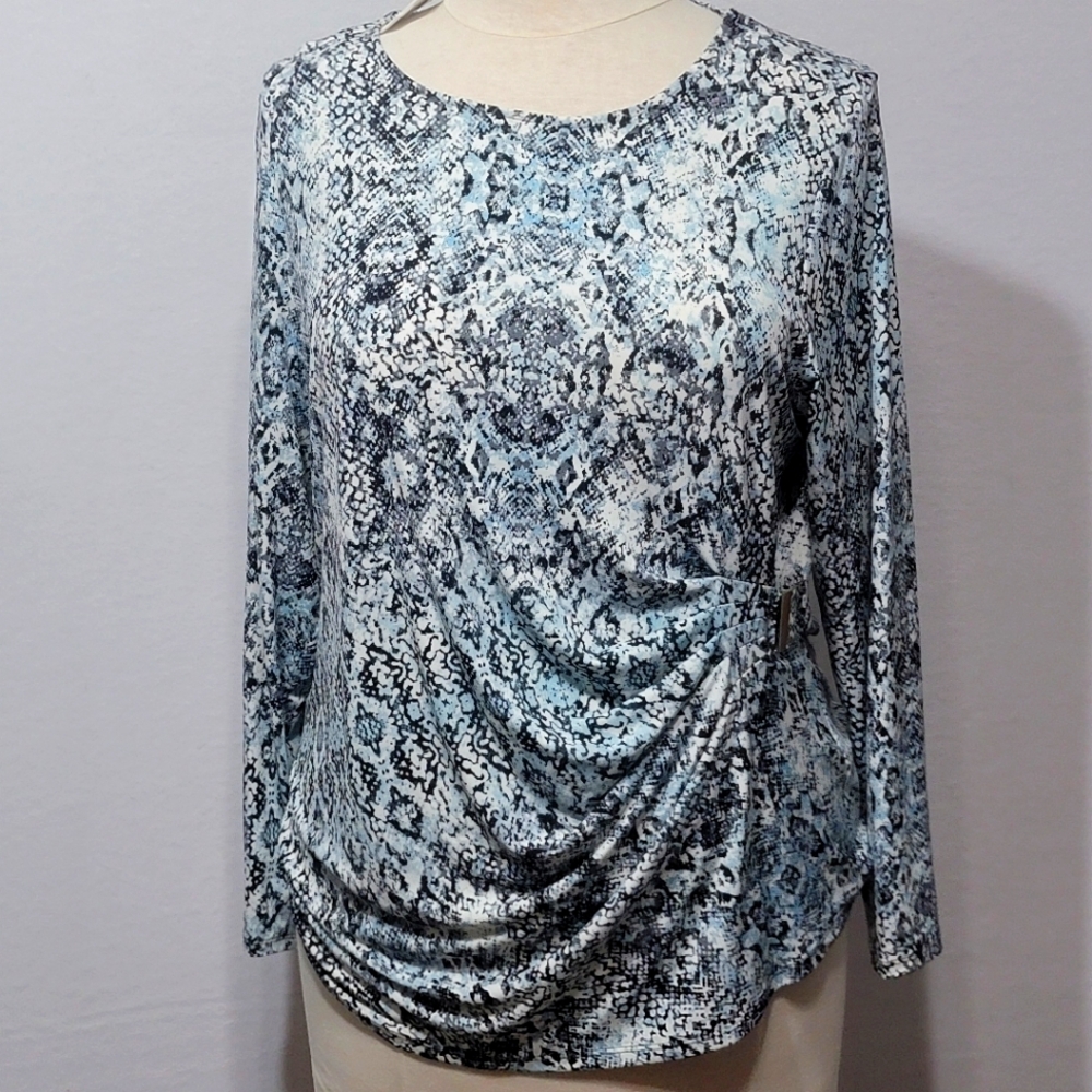 NEW WITH‎ TAGS! Calvin Klein Women's Printed Blouse w/ Rouching Size 2X. #0526